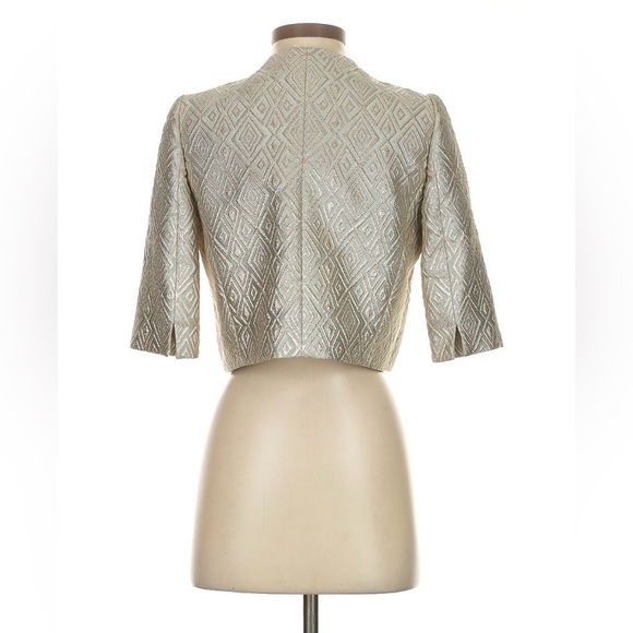 Max Mara Pianoforte Metallic Brocade Silk-Lined Jacket | Silver Blue | Sz 6